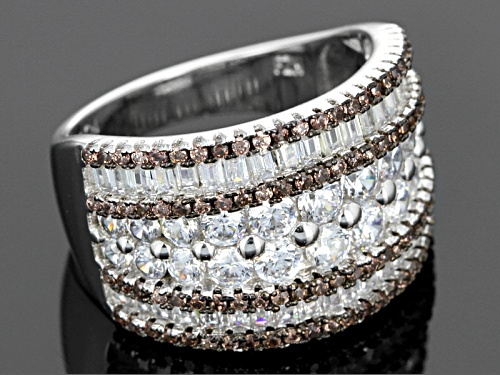 Bella Luce ® 4.32ctw Mocha And White Diamond Simulants Rhodium Over Silver Ring (2.41ctw Dew) - Size 8