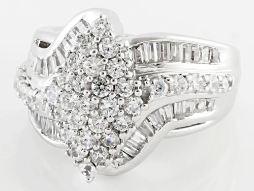 Bella Luce ® 3.60ctw Diamond Simulant Round & Baguette Rhodium Over Sterling Ring (2.05ctw Dew) - Size 7