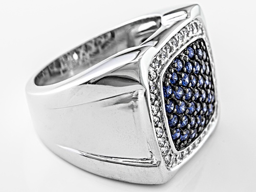 Bella Luce ® 1.75ctw Blue/White Diamond Simulants Rhodium Over Silver Mens Ring (.69ctw Dew) - Size 10