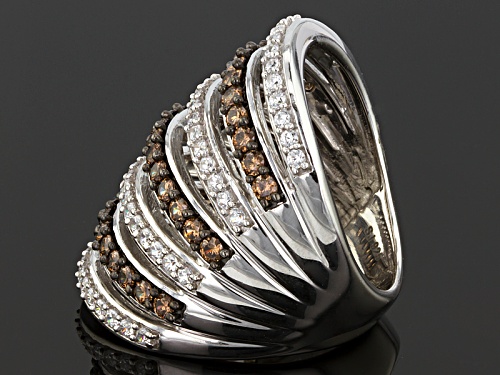 Bella Luce® 4.01ctw Mocha & White Diamond Simulant Rhodium Over Sterling Ring (2.19ctw Dew) - Size 8