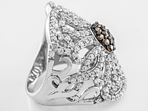 Bella Luce® 5.07ctw Mocha & White Diamond Simulant Rhodium Over Sterling Ring (2.59ctw Dew) - Size 5