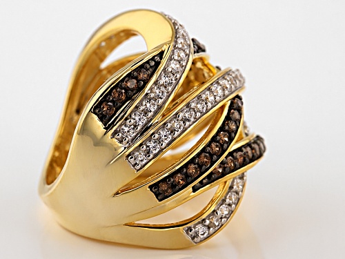 Bella Luce ® 2.73ctw Mocha & White Diamond Simulant Round Eterno ™ Yellow Ring (1.41ctw Dew) - Size 6