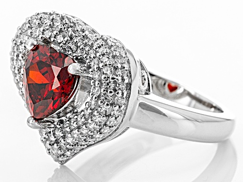 Bella Luce ® 4.10ctw Ruby And White Diamond Simulants Rhodium Over Sterling Silver Heart Ring - Size 8