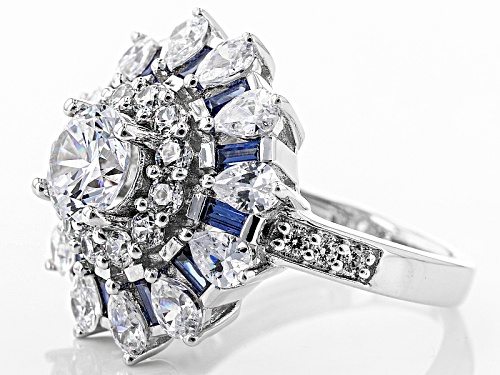 Bella Luce ® 6.25ctw Blue And White Diamond Simulants Rhodium Over Sterling Silver Ring - Size 5
