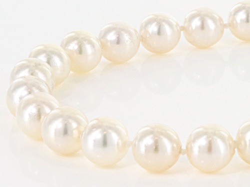 7.5-8mm Round White Cultured Japanese Akoya Pearl 14k Yellow Gold 19 Inch Strand Necklace - Size 19