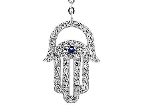 Bella Luce ® 1.57ctw Blue And White Diamond Simulants Rhodium Over Sterling Silver Hamsa Necklace - Size 18