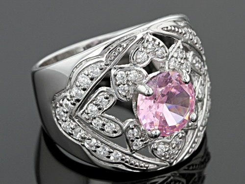 Bella Luce ® 4.26ctw Pink & White Diamond Simulants Rhodium Over Sterling Silver Ring (2.6ctw Dew) - Size 7