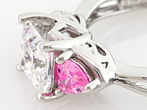Bella Luce ® 3.51ctw White And Pink Diamond Simulant Rhodium Over Silver Heart Ring (2.09ctw Dew) - Size 12
