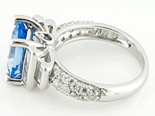 Bella Luce ® 4.77ctw Lab Created Blue Spinel And White Diamond Simulant Rhodium Over Silver Ring - Size 12
