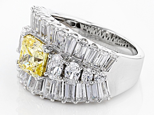 Bella Luce®8.32ctw Canary & White Diamond Simulants Rhodium Over Sterling Silver Ring(6.42ctw Dew) - Size 5