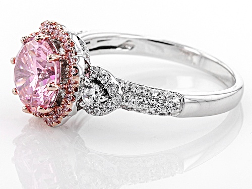 Bella Luce® 4.07ctw Pink & White Diamond Simulants Rhodium Over Sterling Silver Ring (2.62ctw Dew) - Size 11