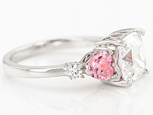 Bella Luce ® 6.92ctw Pink & White Diamond Simulants Rhodium Over Silver Heart Ring (3.04ctw Dew) - Size 11