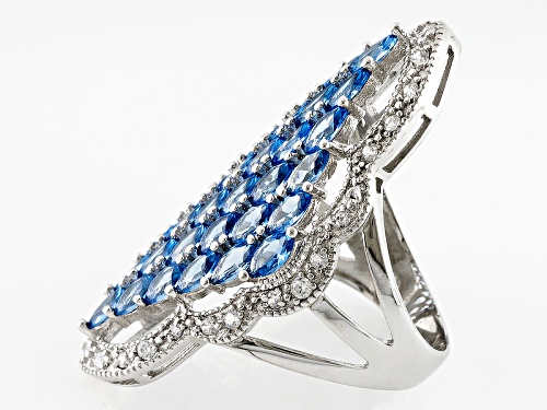 Bella Luce ® 8.68ctw Lab Created Blue Spinel And White Diamond Simulant Rhodium Over Silver Ring - Size 6