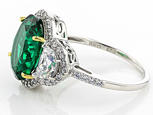 Bella Luce ® 7.99ctw Emerald And White Diamond Simulants Rhodium Over Sterling Silver Ring - Size 8
