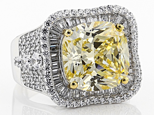 Bella Luce ® 14.37ctw Canary & White Diamond Simulants Rhodium Over Sterling Ring (8.87ctw Dew) - Size 5