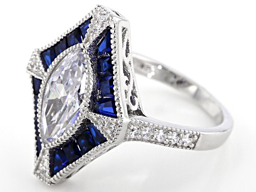 Bella Luce ® 3.86ctw Lab Created Blue Spinel And White Diamond Simulant Rhodium Over Silver Ring - Size 5
