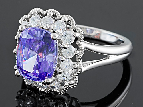 Bella Luce ® 6.77ctw Lavender & Diamond Simulants Amkor Cut, Rhodium Over Sterling Silver Ring - Size 5