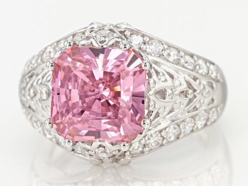 Bella Luce ® 10.22ctw Pink & White Diamond Simulant Rhodium Over Sterling Ring (5.91ctw Dew) - Size 8