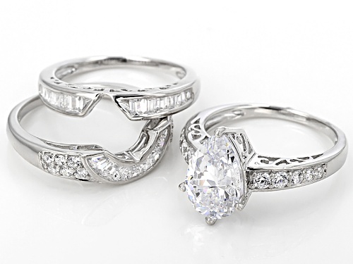 Bella Luce ® 7.26ctw Diamond Simulant Rhodium Over Sterling Silver Ring With Guards (4.14ctw Dew) - Size 12