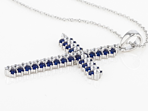 Bella Luce ® 3.70ctw Blue Sapphire And White Diamond Simulants Rhodium Over Sterling Pendant W/ Ch