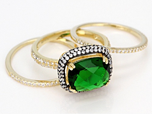 Bella Luce ® 4.46ctw Emerald And White Diamond Simulants Eterno ™ Yellow Ring With Bands - Size 11
