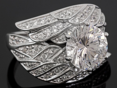 Bella Luce ® Dillenium Cut 5.92ctw Rhodium Over Sterling Silver Angel Wing Ring - Size 10