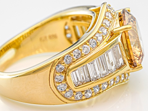Bella Luce ® Dillenium Cut 8.24ctw Champagne And White Diamond Simulant Eterno ™ Yellow Ring - Size 10