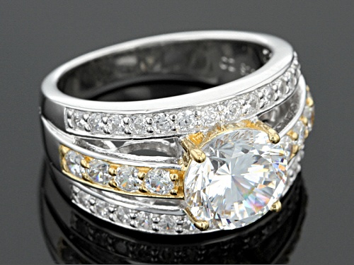 Bella Luce® Dillenium Cut 6.58ctw Diamond Simulant Rhodium Over Sterling & Eterno ™ Yellow Ring - Size 10