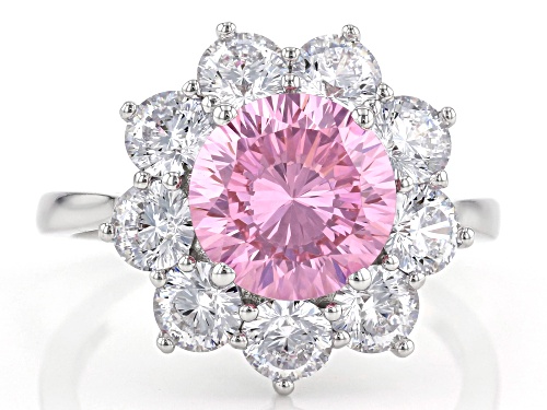 Bella Luce ® 8.64ctw Pink and White Diamond Simulants Rhodium Over Sterling Ring (5.00ctw DEW) - Size 8