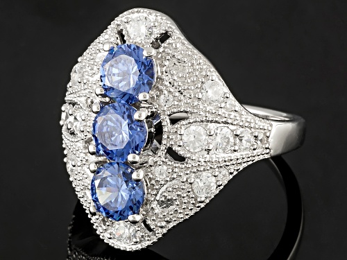 Bella Luce ® Esotica ™ 2.59ctw Tanzanite & White Diamond Simulants Rhodium Over Silver Ring - Size 5