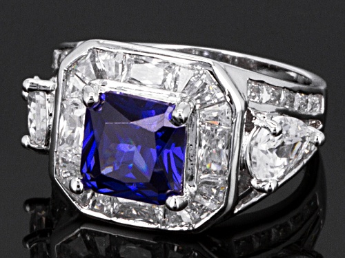 Bella Luce ® Esotica™ 10.36ctw Tanzanite & White Diamond Simulants Rhodium Over Silver Ring - Size 10