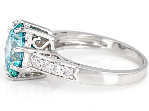 Bella Luce® Esotica™ 7.06ctw Paraiba Tourmaline & Diamond Simulants Rhodium Over Silver Ring - Size 6