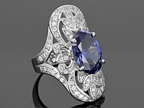 Bella Luce ® Esotica ™ 11.20ctw Tanzanite & Diamond Simulants Rhodium Silver Ring - Size 6