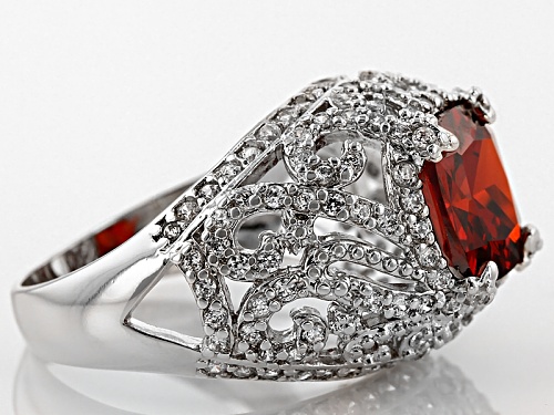 Bella Luce ® Esotica™ 7.15ctw Spessartite & Diamond Simulants Rhodium Over Sterling Silver Ring - Size 7