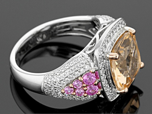 Bella Luce ® Morganite & Diamond Simulants & Lab Created Pink Sapphire Rhodium Over Sterling Ring - Size 8