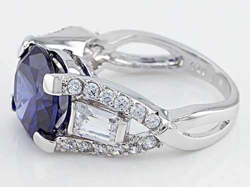 Bella Luce ® Esotica ™ 10.89ctw Tanzanite & Diamond Simulants Rhodium Over Sterling Silver Ring - Size 5