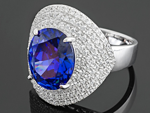Bella Luce ® Esotica™ 9.98ctw Lab Created Blue Spinel And White Diamond Simulant Rhodium Over Ring - Size 7
