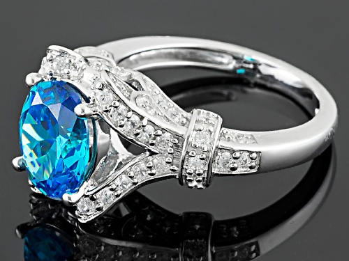 Bella Luce® Esotica ™ 5.41ctw Neon Apatite & White Diamond Simulants Rhodium Over Sterling Ring - Size 7