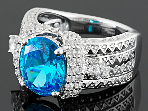 Bella Luce® Esotica ™ 8.60ctw Neon Apatite & White Diamond Simulants Rhodium Over Sterling Ring - Size 7