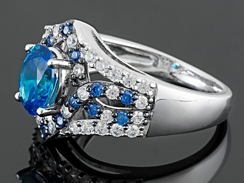 Bella Luce®Esotica™ Neon Apatite/Tanzanite/White Diamond Simulants Rhodium Over Sterling Ring - Size 8