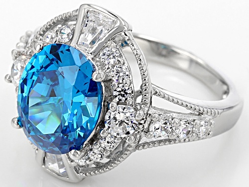Bella Luce® Esotica ™ 8.44ctw Neon Apatite & White Diamond Simulants Rhodium Over Sterling Ring - Size 8