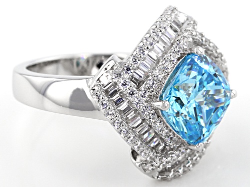 Bella Luce® Esotica™ 6.24ctw Neon Apatite & White Diamond Simulants Rhodium Over Sterling Ring - Size 7