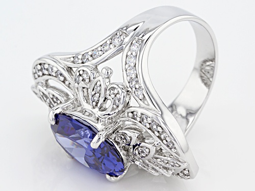 Bella Luce ® Esotica ™ 11.03ctw Tanzanite & White Diamond Simulants Rhodium Over Silver Ring - Size 5