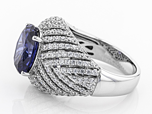 Bella Luce ® Esotica ™ 7.93CTW Tanzanite & White Diamond Simulants Rhodium Over Sterling Silver Ring - Size 7