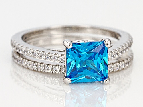 Bella Luce®3.22CTW Esotica™Neon Apatite & White Diamond Simulants Rhodium Over Silver Ring With Band - Size 9