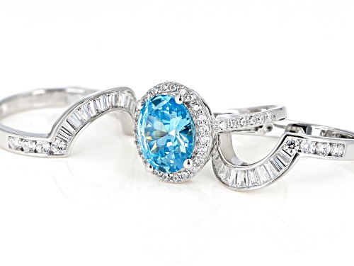 Bella Luce®6.90CTW Esotica™Neon Apatite &White Diamond Simulants Rhodium Over Silver Ring With Bands - Size 7