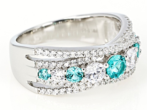 Bella Luce ® 1.93CTW Esotica ™ Paraiba Tourmaline & White Diamond Simulants Rhodium Over Silver Ring - Size 7