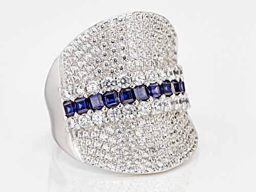 Bella Luce ® 4.78CTW Esotica ™ Tanzanite And White Diamond Simulants Rhodium Over Silver Ring - Size 7