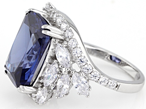 Bella Luce ® 14.59CTW Esotica ™ Tanzanite And White Diamond Simulants Rhodium Over Silver Ring - Size 7