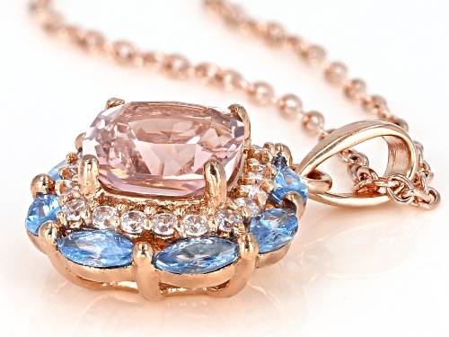 Bella Luce®2.50CTW Esotica™Morganite,Aqua,And White Diamond Simulants Eterno™Rose Pendant With Chain